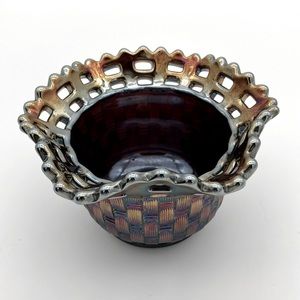 Vintage Fenton Iridescent Basket Weave Bowl